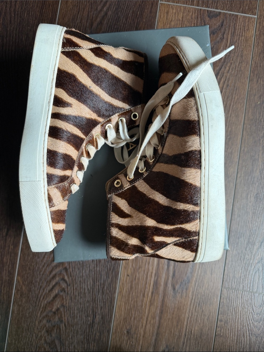 Ann Taylor Zebra-Print High-Top Sneakers in Brown and Tan